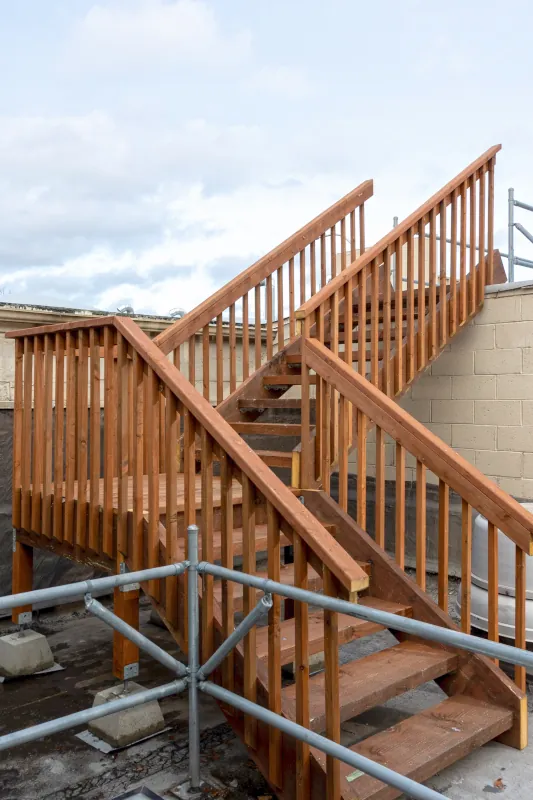 Service Linen Supply - New Outdoor Wood Stairway Service Linen Supply - New Outdoor Wood Stairway