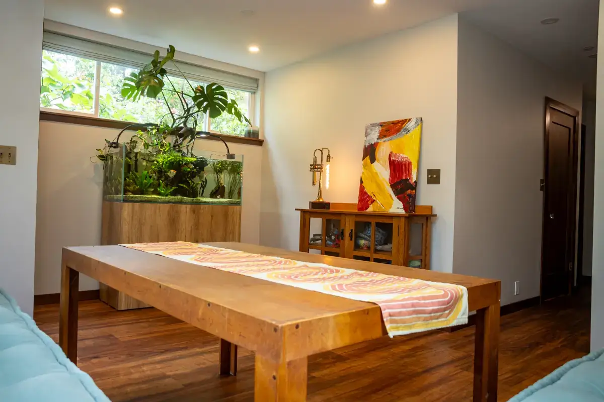 The unfinished daylight basement is now a warm, inviting, and beautiful space. The unfinished daylight basement is now a warm, inviting, and beautiful space.