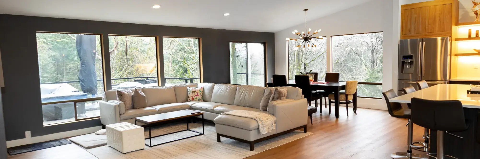 Luxury kitchen and living room remodel, Kenmore, WA