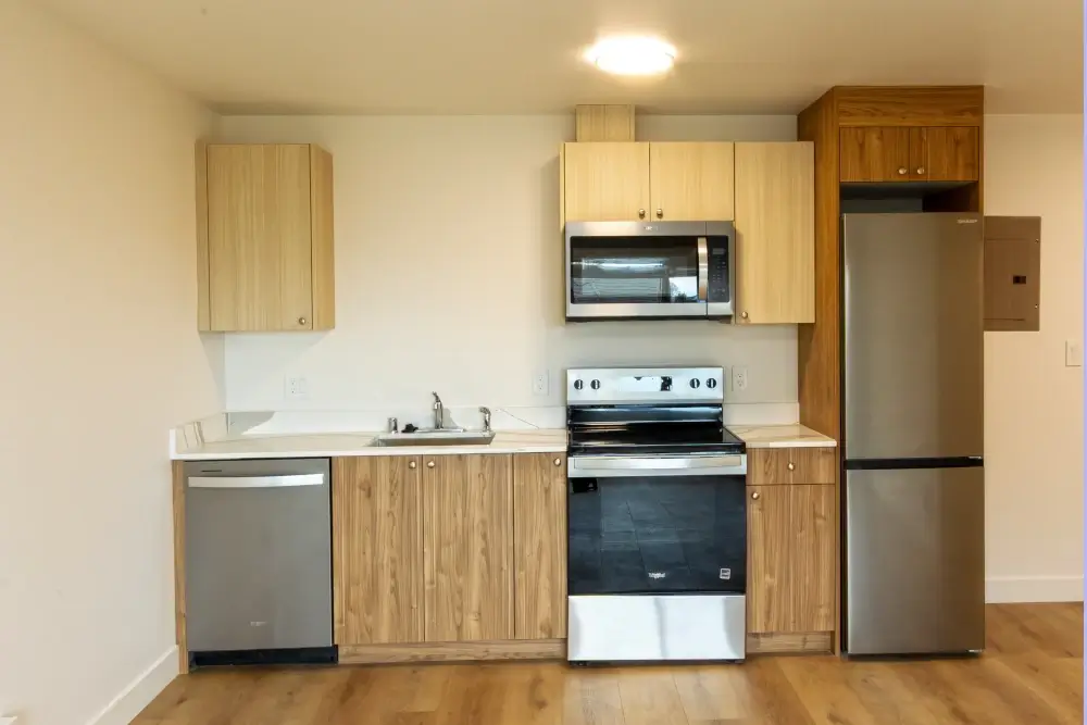 Modern kitchen with all new appliances.