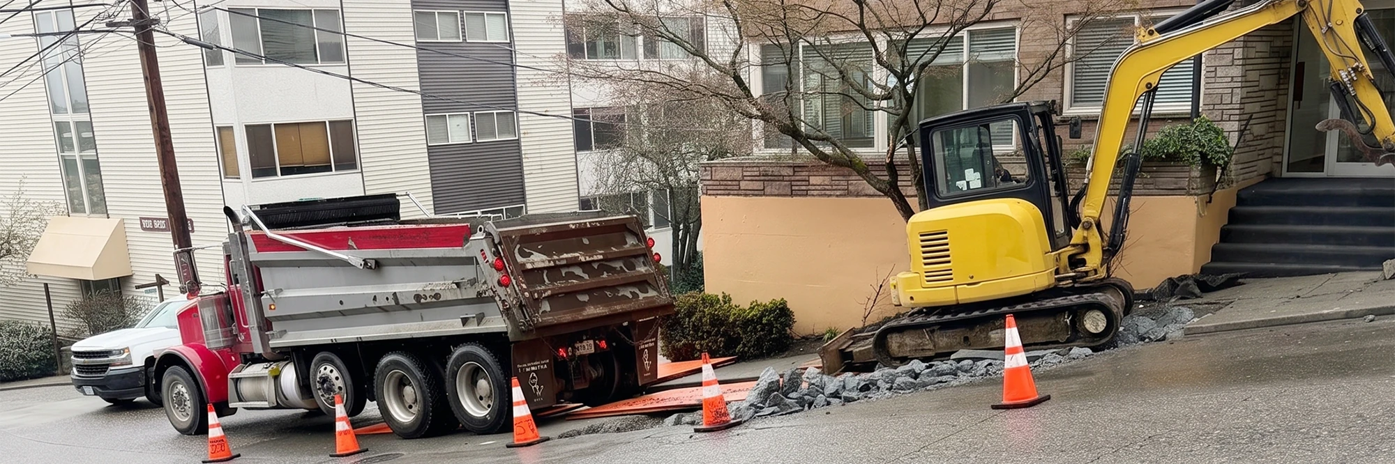Side sewer replacement for a Seattle apartment building.