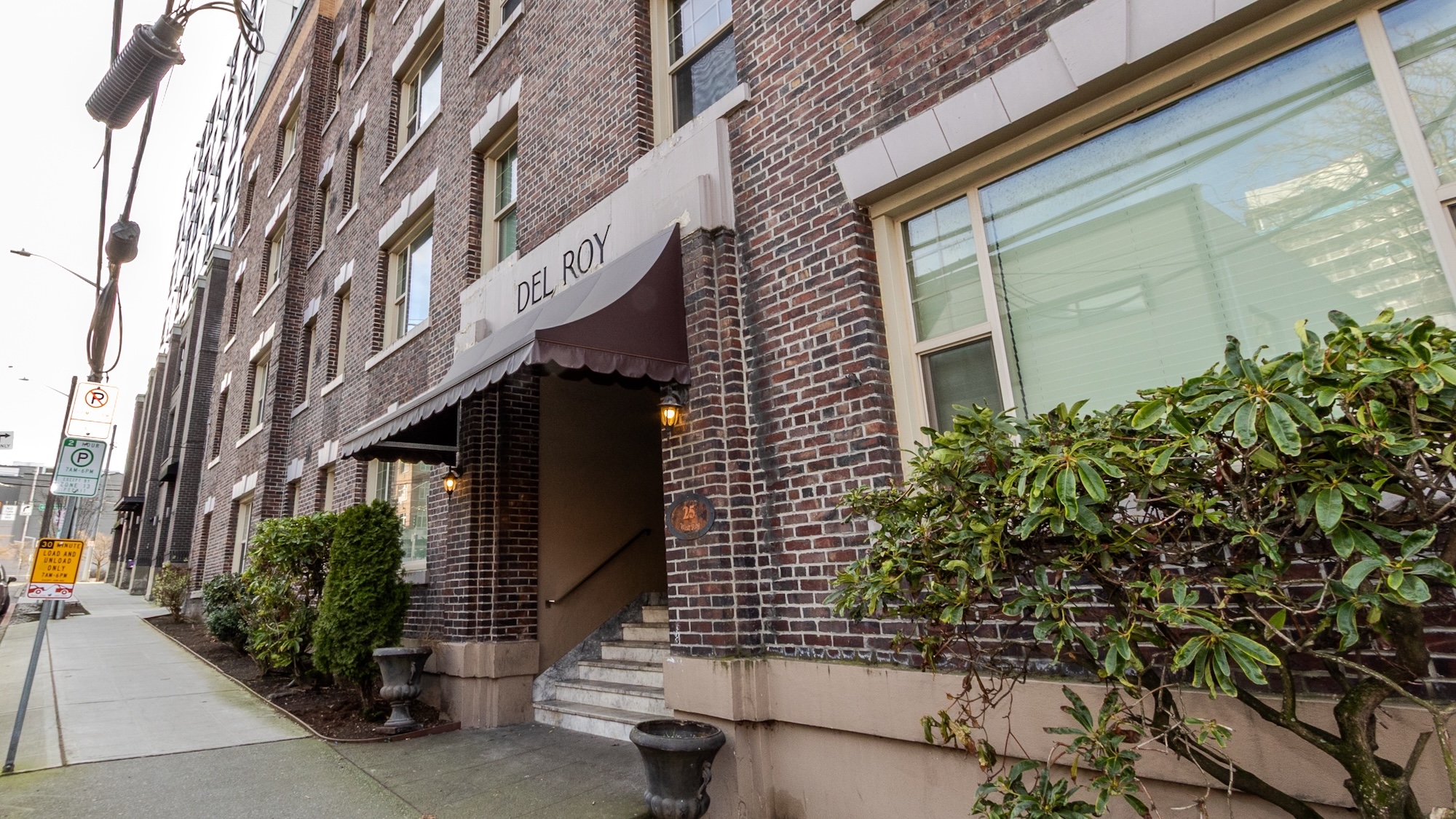 Four-Story, Brick, Del Roy Apartment Building - Main Entrance - Seattle, Washington