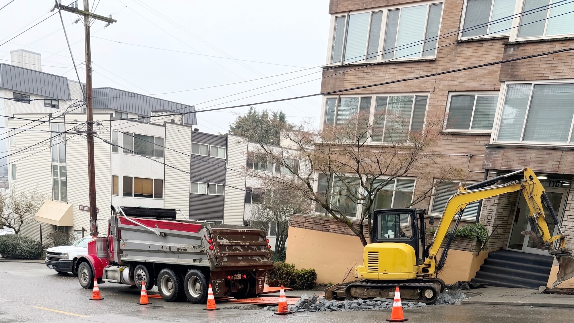 Preparing Trench For Side Sewer Replacement, Renovated Apartment Building - Seattle, WA